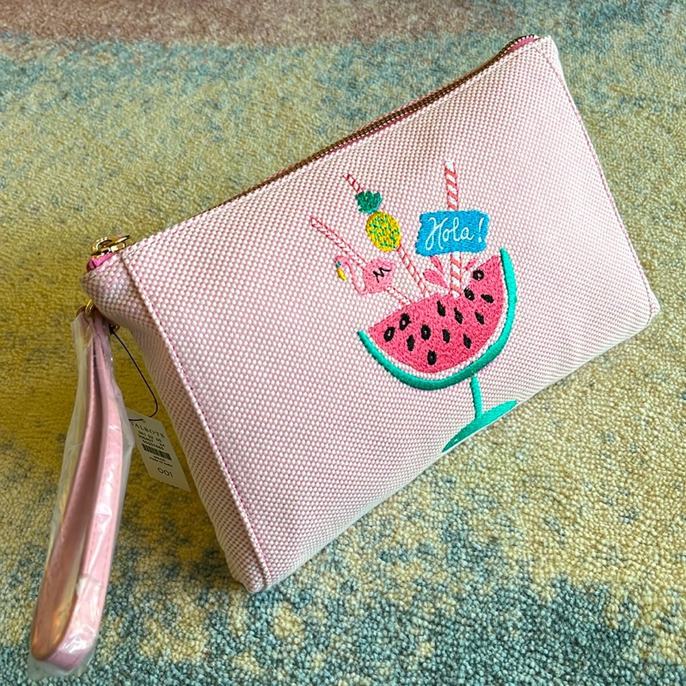 Talbots Watermelon Wristlet Pink w/ Leather Trim